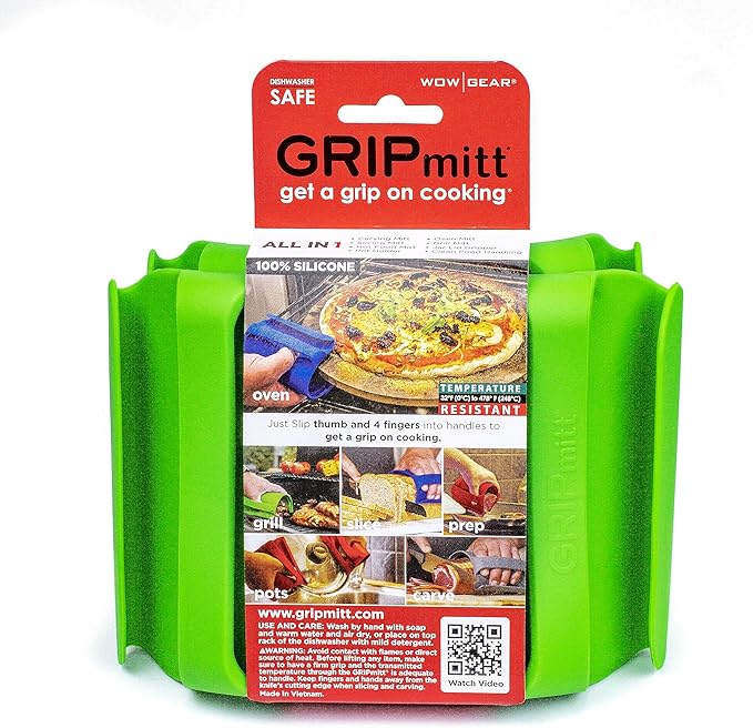 Silicone BBQ & Kitchen Mitt 2-Pack Set (Small/Medium, Green)