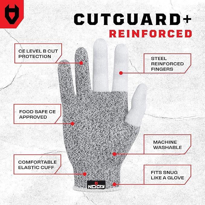 NoCry Cut Resistant Work Gloves for Women and Men, with Reinforced Fingers; Comfortable, 100% Food Grade Kitchen Cooking Hand Protection; Ambidextrous Safety Gear for Cutting;Level 5 Protection 3-pack