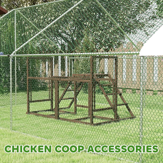 PawHut Chicken Coop Perches with Swing, Roosting Bars, Activity Play Set, Wooden Chicken Coop Accessory Toys for 4-6 Chickens, Coffee