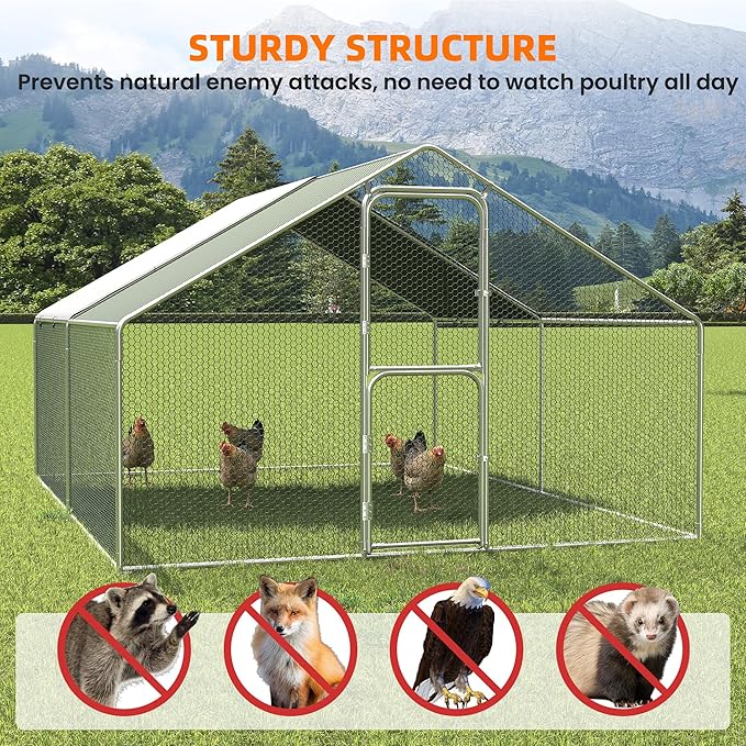 Large Chicken Coop for 20 Chickens,Walk-in Chicken Run for Yard with Cover,Chicken Pens Outdoor Metal Portable Chicken Tractor Cage Enclosure Crate Outside for Small Animals Bird Duck Rabbit Hen