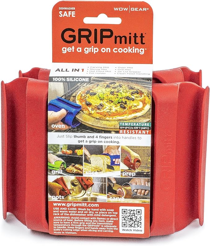 Silicone BBQ & Kitchen Mitt 2-Pack Set (Small/Medium, Red)