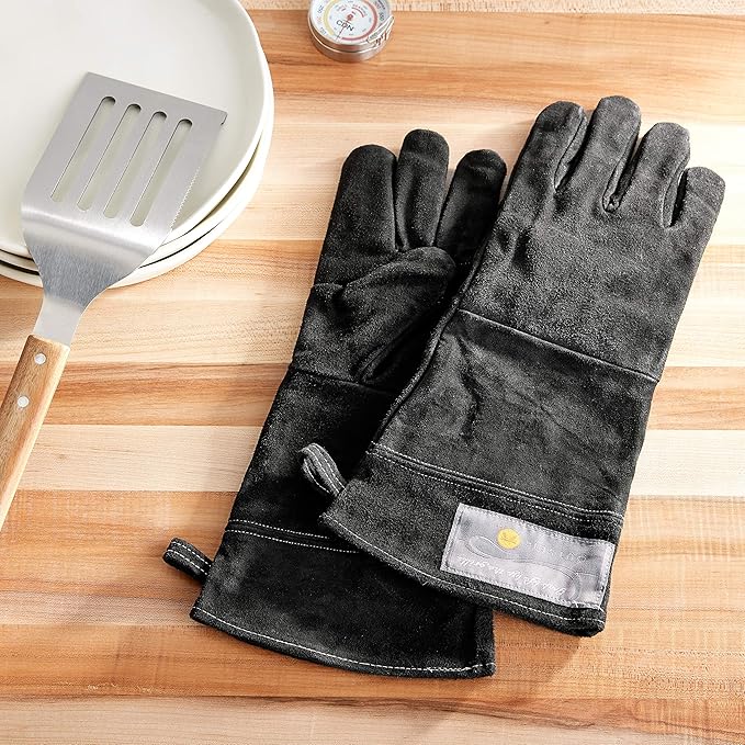 Outset 76604 Leather One-Size Grill Gloves, 15 inch, Black