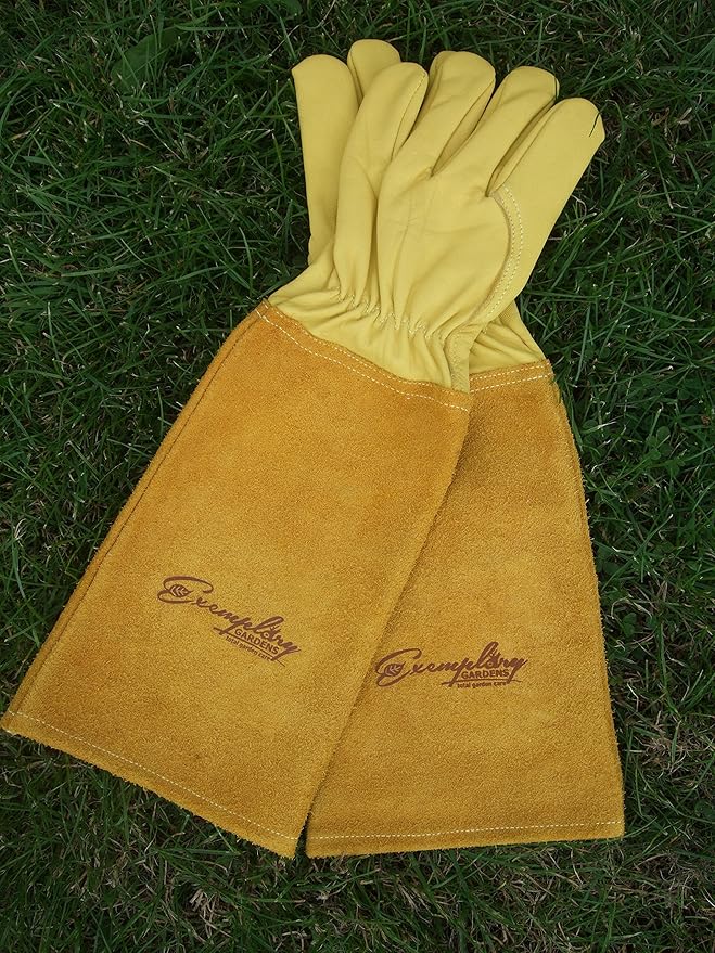 Rose Pruning Gloves for Men and Women - Thorn Proof Goatskin Leather Gardening Gloves with Gauntlet (Medium, Yellow)
