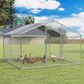 Large Metal Chicken Coop, Walk-in Chicken Run Pen with Waterproof Cover, Spire Roof Poultry Cage Run for Outdoors, Backyard, Farm(9.7'Wx12.99'Lx6.4'H)
