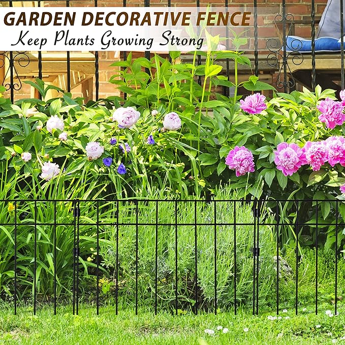 10 Pack - 17"x12" Animal Barrier Fence, 14Ft(L) No Dig Fence for Dogs with Strong Snap Connect, 4 Gauge Black Powder Coated Steel, Dog Rabbits Barrier for Outdoor Landscaped Yard