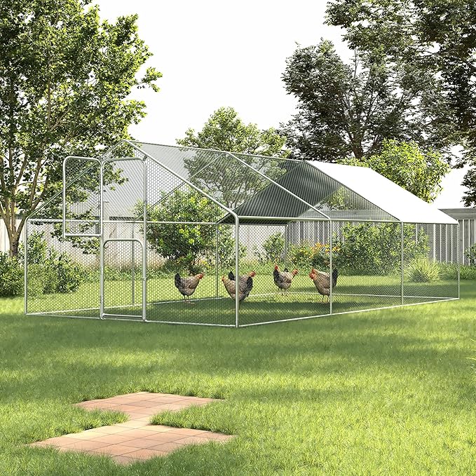 UDPATIO Large Metal Chicken Coop Run House, Walk in Heavy Duty Outdoor Enclosure w/Cover for 30+ Chickens, Ducks, Rabbits - Predator Proof Poultry Pen Habitat Hutch