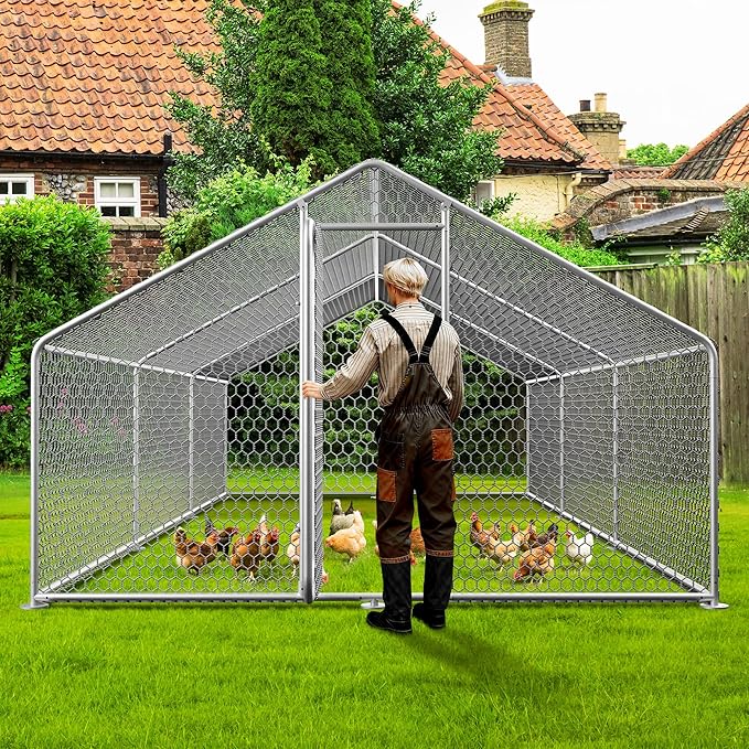 Large Metal Chicken Coop,19.7'L x 9.8'W x 6.6'H Chicken Run,Walk in Chicken Pen with Cover for Yard,Large Poultry Cage for Duck Rabbit