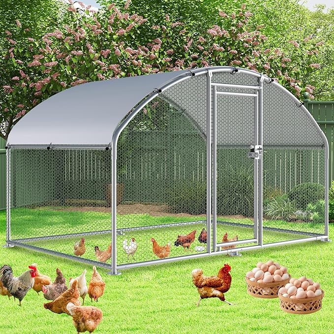 Large Metal Chicken Coop Run, 6.4x9.8x6.2 ft Chicken Runs for Yard with Cover, Walk-in Chicken Pen for 6-12 Hens, Anti-Rust Poultry Cage with Stable Wind-Resistant Dome Roof Design
