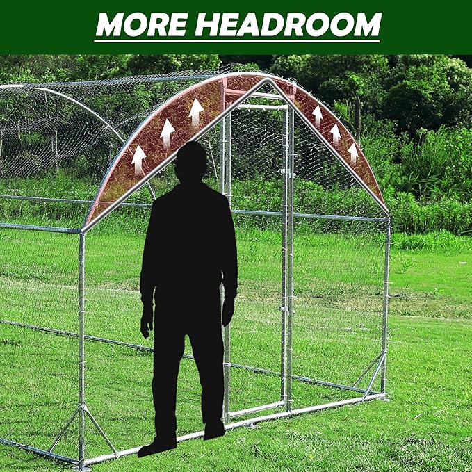 Large Metal Chicken Coop Round Top Upgrade Tri-Supporting Wire Mesh Chicken Run,Chicken Pen with Water-Resident and Anti-UV Cover,Duck Rabbit House Outdoor (31.2'L x 9'W x 6.5'H)