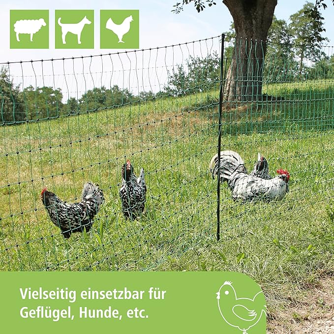 Kerbl Poultry Net (50 m, Height 106 cm, Non-Electrical, Reinforced Top Line, 15 Plastic Stakes) 292276