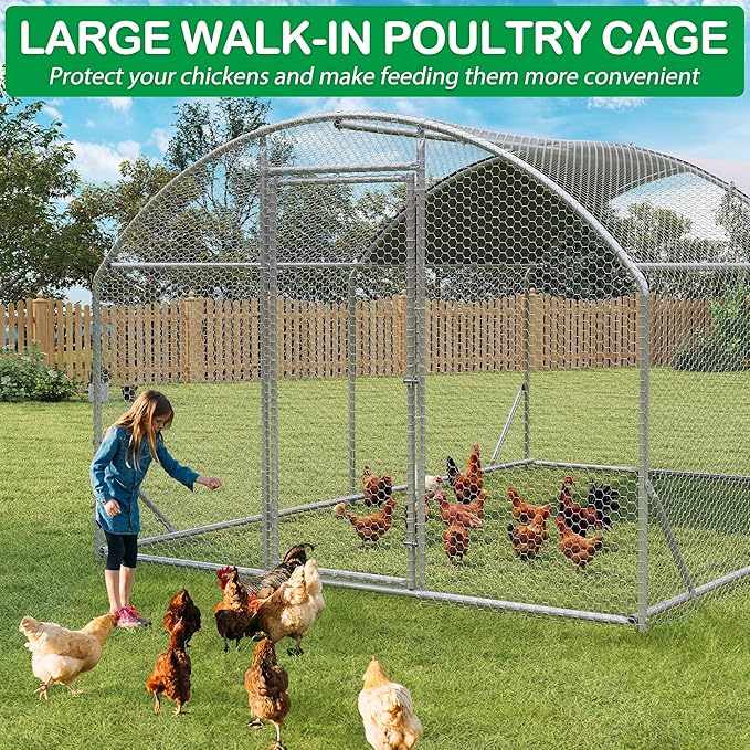 Large Metal Chicken Coop, Walk-in Chicken Run Pen with Waterproof Cover, Dome Roof Poultry Cage for Outdoor, Backyard, Farm