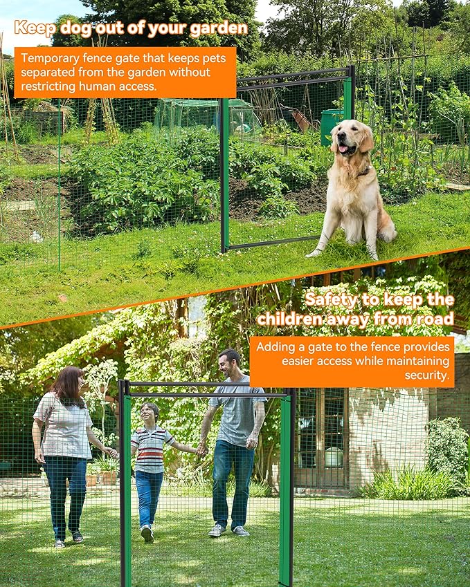 Temporary Fence Gate,3' Height,Garden Fence Mesh Door, Free Open and Close Boundary for Garden Backyard Outdoor Animal Protect, Non Electric Safe for Children and Dog