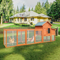 122" Wood Chicken Coop with Nesting Box,Outdoor Chicken Run W/Run&Perch,Wooden Large Hen House W/Ramp&Sliding Trays,Waterproof Poultry Cage W/Sloped Asphalt Roof,for Backyard Farm Use,Natural