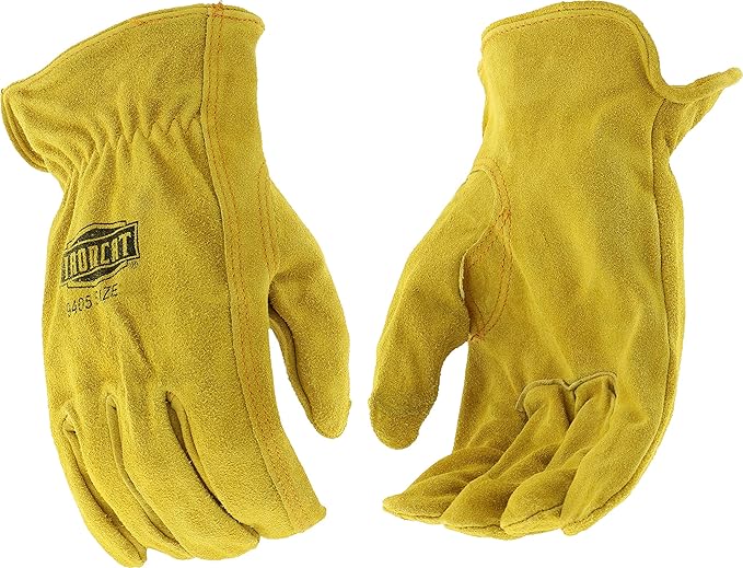 Ironcat Premium Grade Split Cowhide Leather Drivers Glove, Keystone Thumb, Slip-On, Brown