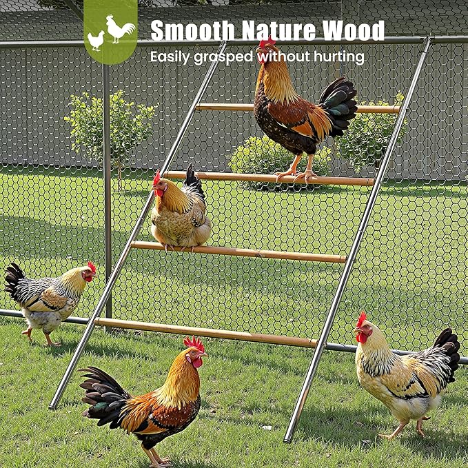 Chicken Roosting Perch - Heavy Duty 4-Tier Metal & Wood Chicken Roost Bars, Large Cock Coop Accessory - Easy Install (55" L x 40" W) for Backyard Poultry, Hens & Farm Pens
