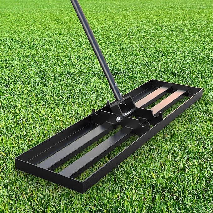 GAW Black Lawn Leveling Rake, 36" x 10" 7.2ft Handle Heavy Duty Ground Plate Rake for Lawns, Effort Saving Lawn Leveler Tool, Levelawn Tool for Yard, Backyard, Garden, Golf Couse, Farm, Pasture