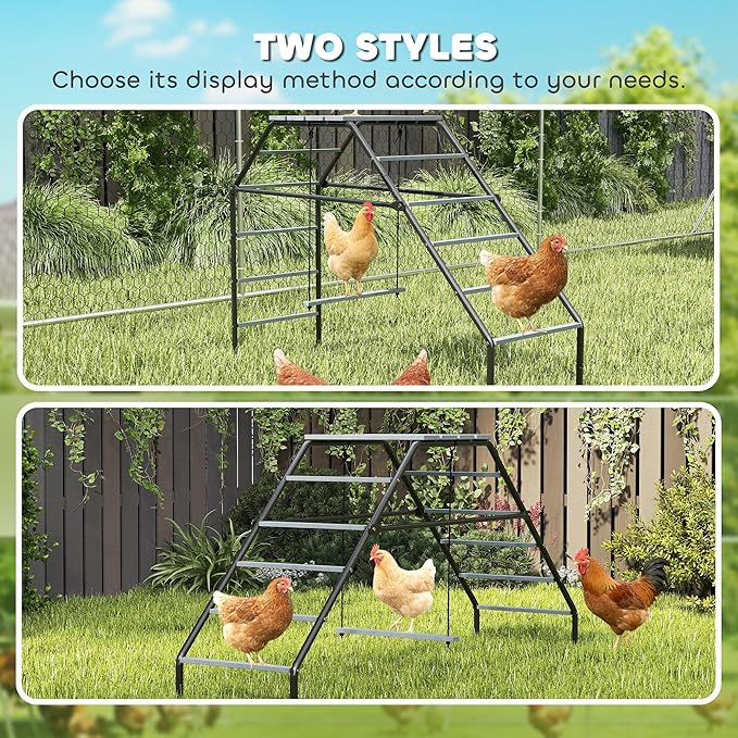 PawHut Steel Chicken Coop Perches with Adjustable Swing, 10 Roosting Bars, Activity Play Set, Chicken Coop Accessory Toys for Backyard, Farm