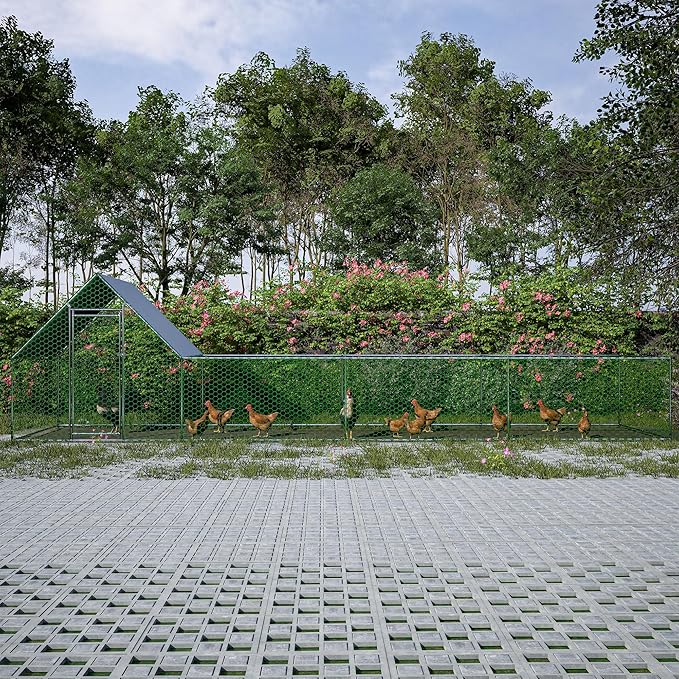 Metal Chicken Coop with Waterproof Cover, 26x6.7x6.6ft Chicken Run for Yard, Outdoor Backyard Farm Walk-in Hen House, Chickens Poultry Cage for Ducks, Rabbits and Small Pets