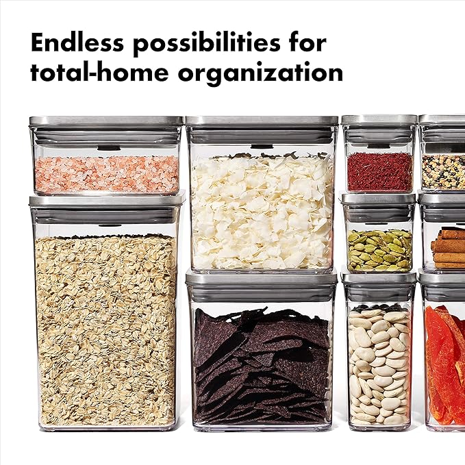 OXO Steel POP Container Short Rectangle- 1.7 Qt for Brown Sugar, Dried Beans and More,Grey
