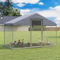 Large Metal Chicken Coop, Walk-in Chicken Run Pen with Waterproof Cover, Spire Roof Poultry Cage for Outdoor, Backyard, Farm (6.4'Wx9.7'Lx6.4'H)