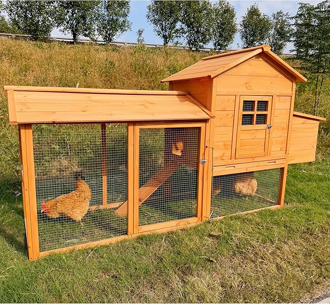 Wooden Chicken Coop for 4 to 6 Chickens Large Poultry Hen House with Outdoor Run Nesting Box Pull Out Tray and Easy Access Sliding Door