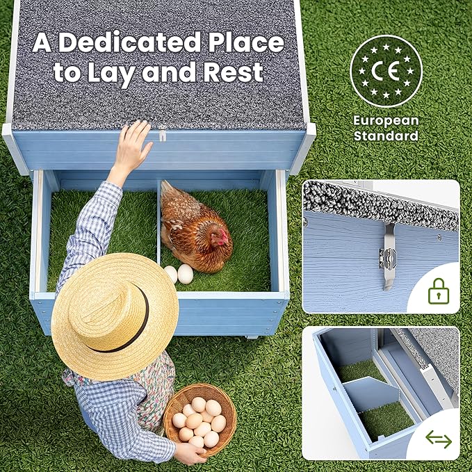 Weatherproof Wooden Chicken Coop – Indoor & Outdoor Walk-in Hen House with Run, Nesting Box, and Pull-Out Tray – Portable Backyard Poultry Cage for Easy Cleaning and Predator Protection